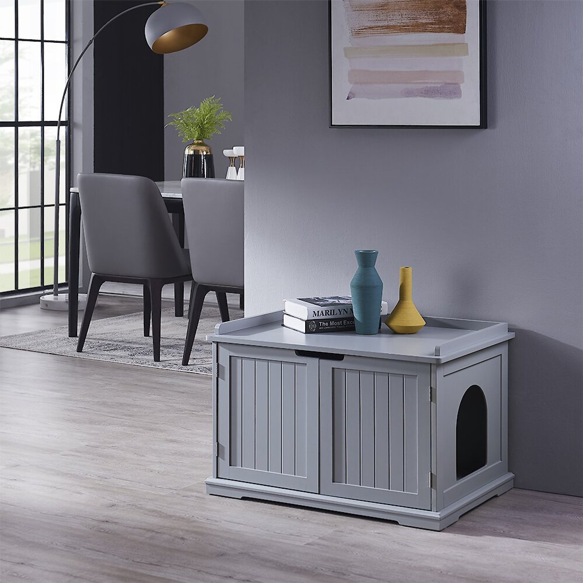 Unipaws Decorative Cat Litter Box Enclosure, Gray