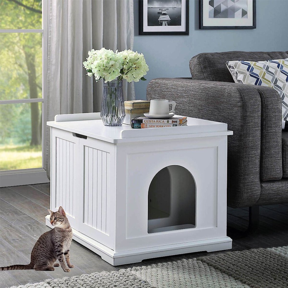 Unipaws Decorative Cat Litter Box Enclosure, White