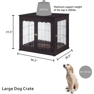 Unipaws End Table Wooden Dog Crate, Espresso, 36.2 inch