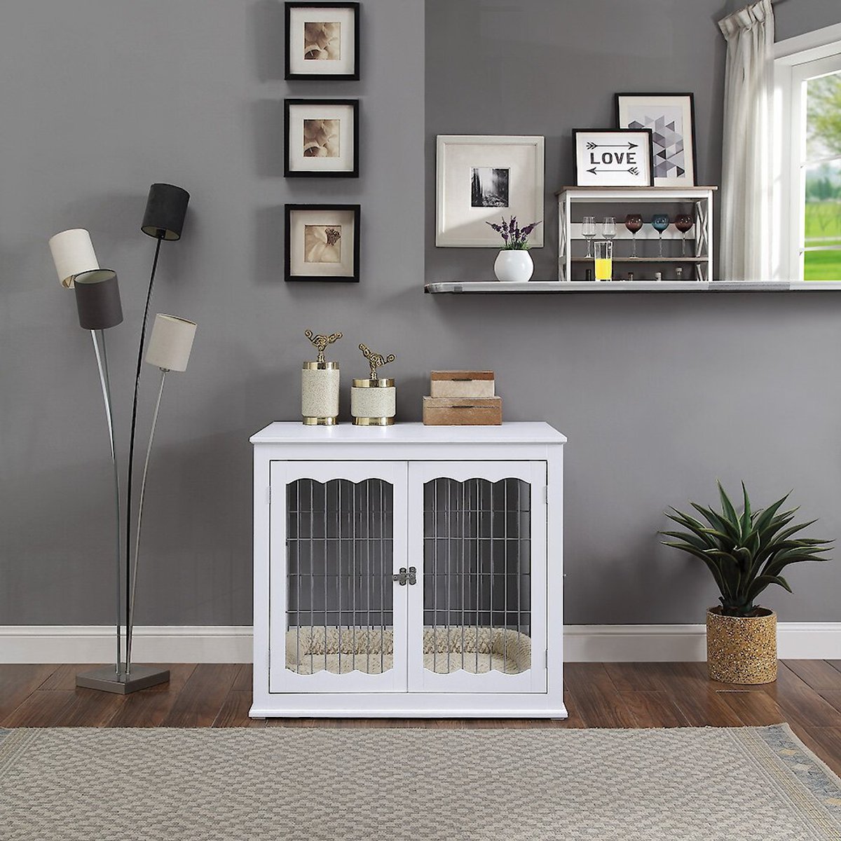 Unipaws End Table Wooden Dog Crate, White, 36.2 inch