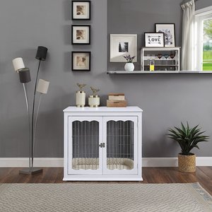 Unipaws End Table Wooden Dog Crate, White, 36.2 inch