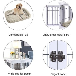 Unipaws End Table Wooden Dog Crate, White, 36.2 inch