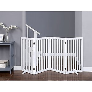 Unipaws Free Standing Dog Gate, White, 36-in, 4-panel