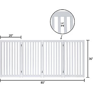 Unipaws Free Standing Dog Gate, White, 36-in, 4-panel
