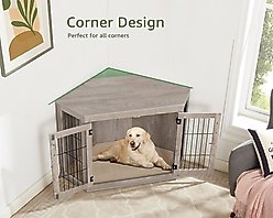 Unipaws Furniture Corner Dog Crate with Cushion, Weathered Grey, Large slide 2 of 7
