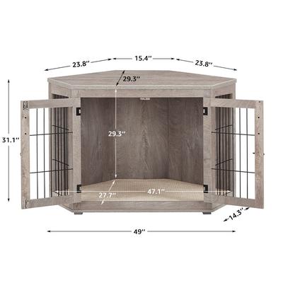 Unipaws Furniture Corner Dog Crate with Cushion, Weathered Grey