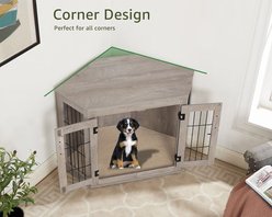 Unipaws Furniture Corner Dog Crate with Cushion, Weathered Grey, Medium slide 2 of 7