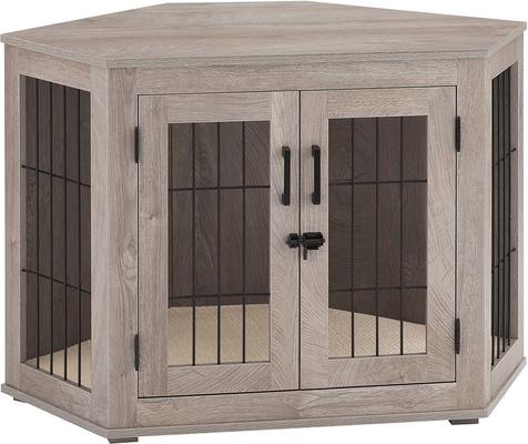 Show full view: Unipaws Furniture Corner Dog Crate with Cushion, Weathered Grey, Medium slide 4 of 9
