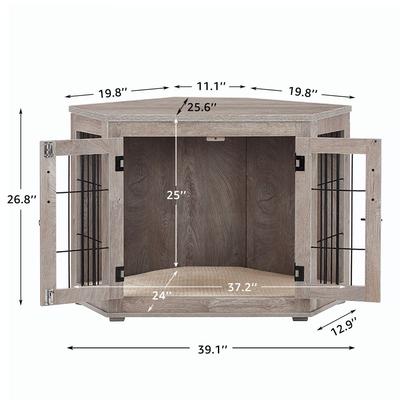 Show full view: Unipaws Furniture Corner Dog Crate with Cushion, Weathered Grey, Medium slide 6 of 9