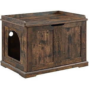 Unipaws Furniture Enclosure Decorative Storage Bench Cat Litter Box, Rustic Brown