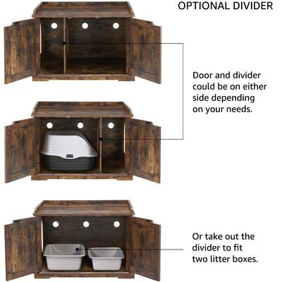 Show full view: Unipaws Furniture Enclosure Decorative Storage Bench Cat Litter Box, Rustic Brown slide 4 of 7