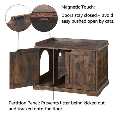Show full view: Unipaws Furniture Enclosure Decorative Storage Bench Cat Litter Box, Rustic Brown slide 5 of 7
