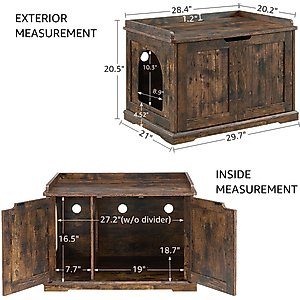 Unipaws Furniture Enclosure Decorative Storage Bench Cat Litter Box, Rustic Brown