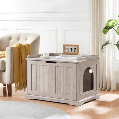 UNIPAWS Furniture Enclosure Decorative Storage Bench Cat Litter Box,  Weathered Grey