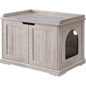 Unipaws Furniture Enclosure Decorative Storage Bench Cat Litter Box, Weathered Grey