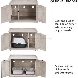 Unipaws Furniture Enclosure Decorative Storage Bench Cat Litter Box, Weathered Grey
