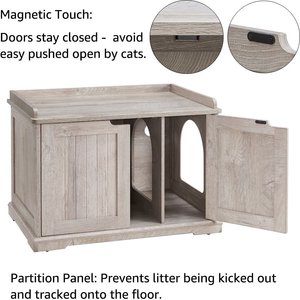 Unipaws Furniture Enclosure Decorative Storage Bench Cat Litter Box, Weathered Grey