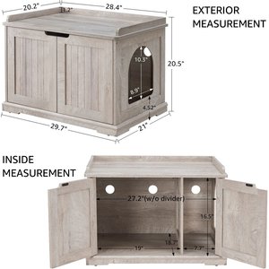 Unipaws Furniture Enclosure Decorative Storage Bench Cat Litter Box, Weathered Grey