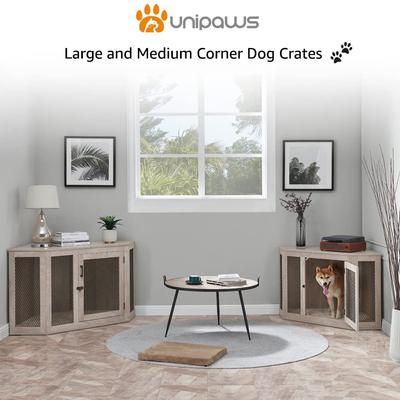 Show full view: Unipaws Furniture Style Corner Dog Crate, Medium, Gray slide 5 of 8