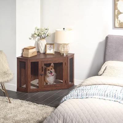 Show full view: Unipaws Furniture Style Corner Dog Crate, Walnut, Medium slide 2 of 8