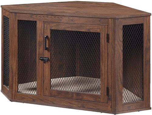 Show full view: Unipaws Furniture Style Corner Dog Crate, Walnut, Medium slide 3 of 8