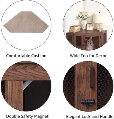Show full view: Unipaws Furniture Style Corner Dog Crate, Walnut, Medium slide 4 of 8