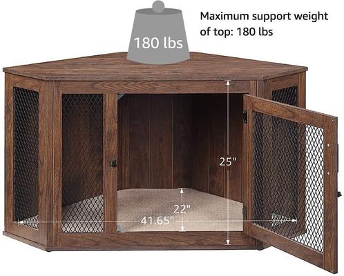Show full view: Unipaws Furniture Style Corner Dog Crate, Walnut, Medium slide 6 of 8