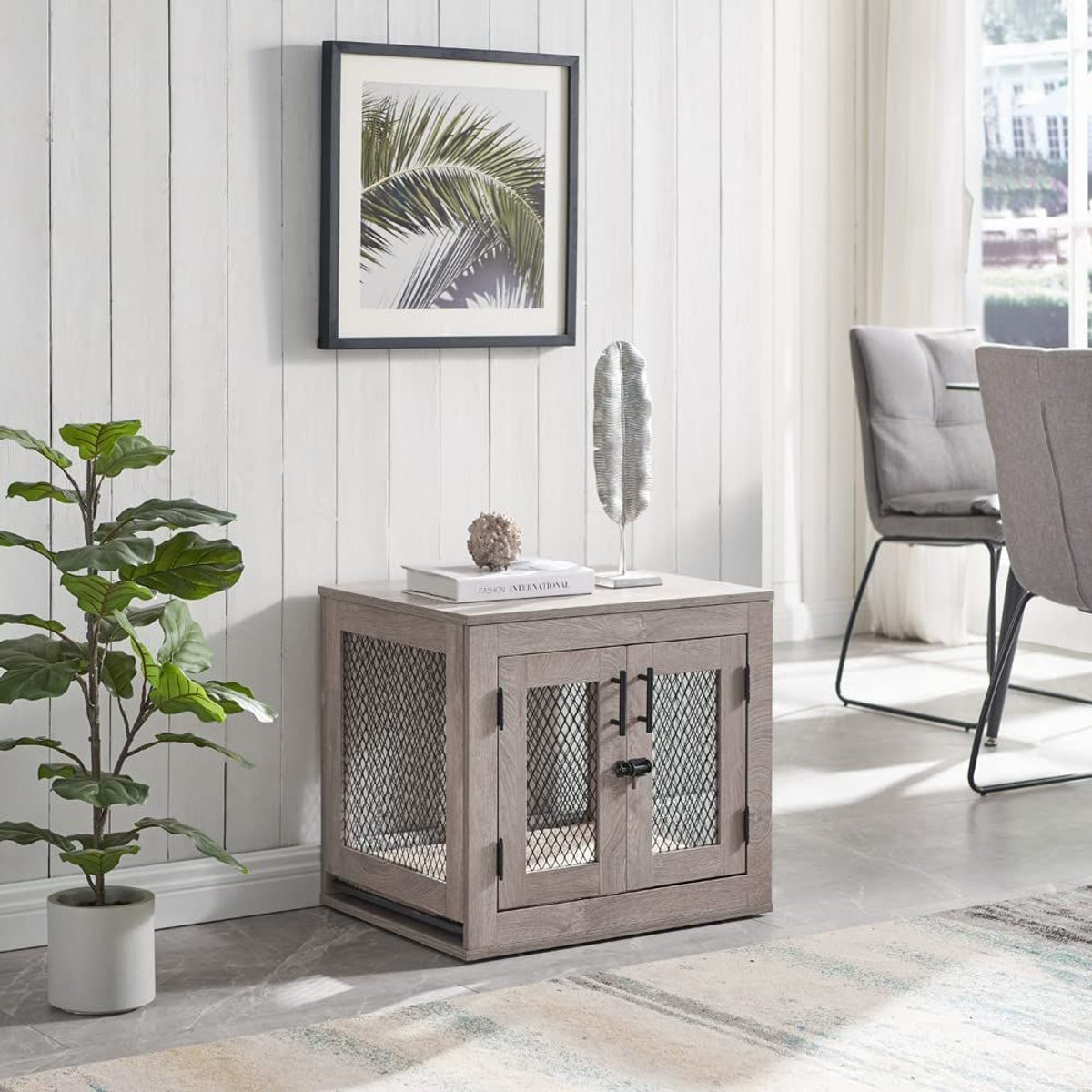 Unipaws Furniture Style Dog Crate, Weathered Gray, 25.6 inch wide