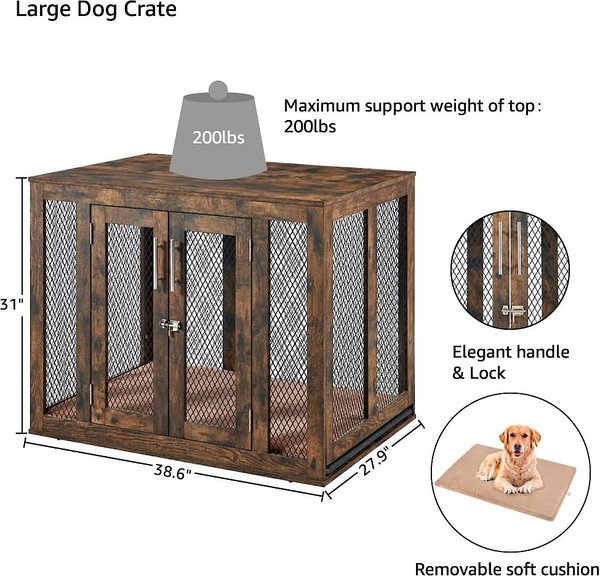 Show full view: Unipaws Furniture Style Dog Crate, Rustic Brown, 38.5 inch wide slide 5 of 9