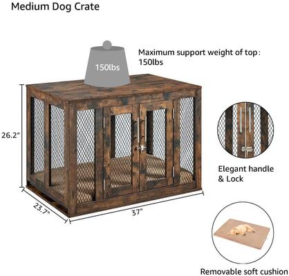 Show full view: Unipaws Furniture Style Dog Crate, Rustic Brown, 37 inch wide slide 5 of 9