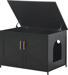 Unipaws Cat Litter Box Enclosure with Top Opening, Large, Black & Gold slide 1 of 7