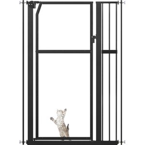 Unipaws Pressure Mounted Transparent Cat & Dog Gate, Black, 56 x 37.5-in