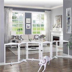 Unipaws 31.5-in 6 Panel Freestanding Wooden Wire Dog & Cat Gate, White