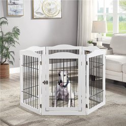 Unipaws 31.5-in 6 Panel Freestanding Wooden Wire Dog & Cat Gate, White slide 2 of 7