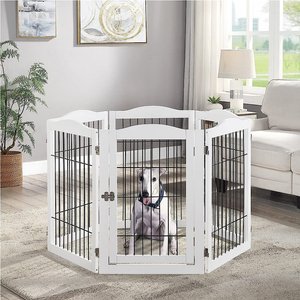 Unipaws 31.5-in 6 Panel Freestanding Wooden Wire Dog & Cat Gate, White