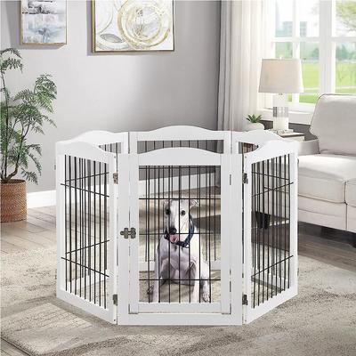 Show full view: Unipaws 31.5-in 6 Panel Freestanding Wooden Wire Dog & Cat Gate, White slide 2 of 8