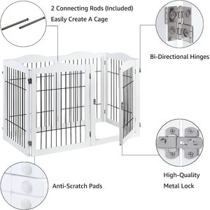 Unipaws 31.5-in 6 Panel Freestanding Wooden Wire Dog & Cat Gate, White