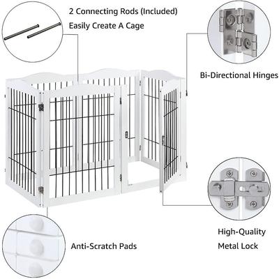 Show full view: Unipaws 31.5-in 6 Panel Freestanding Wooden Wire Dog & Cat Gate, White slide 5 of 8