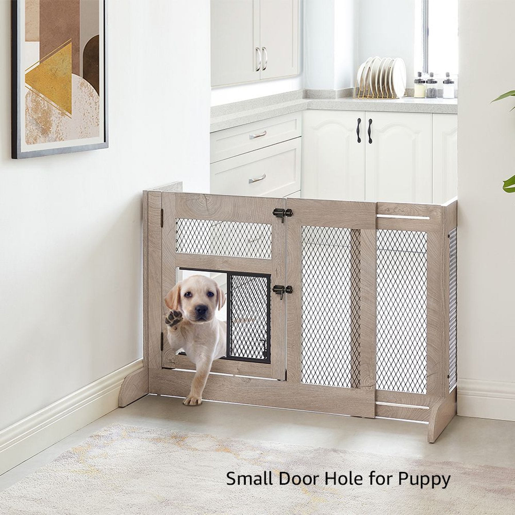 Unipaws Wood Dog & Cat Gate, Weathered Gray, Medium: 27.5-in