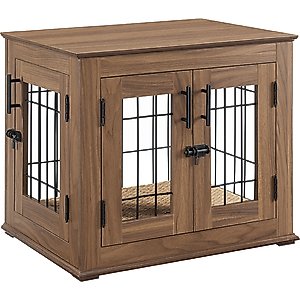 Unipaws Wooden Wire Furniture End Table Dog Crate, Walnut, Small