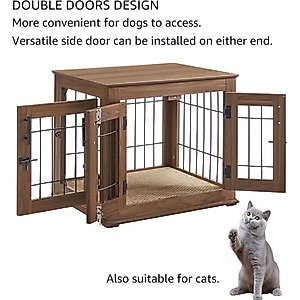 Unipaws Wooden Wire Furniture End Table Dog Crate, Walnut, Small