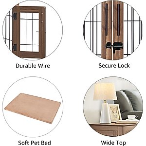 Unipaws Wooden Wire Furniture End Table Dog Crate, Walnut, Small