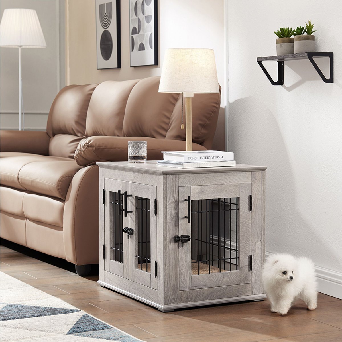 Unipaws Wooden Wire Furniture End Table Dog Crate