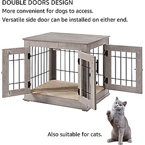 Unipaws Wooden Wire Furniture End Table Dog Crate, Weathered Gray, Small