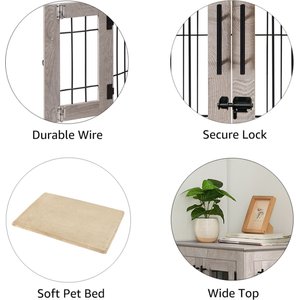 Unipaws Wooden Wire Furniture End Table Dog Crate, Weathered Gray, Small