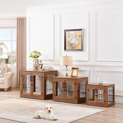 Show full view: Unipaws Wooden Wire Furniture End Table Dog Crate, Walnut, Large slide 2 of 8