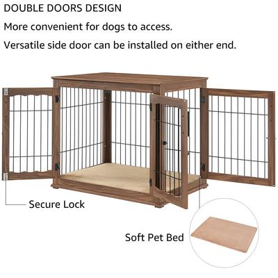 Show full view: Unipaws Wooden Wire Furniture End Table Dog Crate, Walnut, Large slide 3 of 8