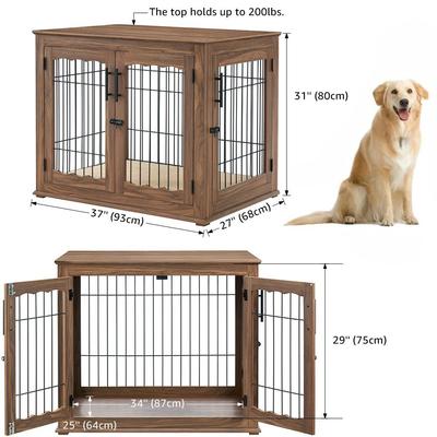 Show full view: Unipaws Wooden Wire Furniture End Table Dog Crate, Walnut, Large slide 6 of 8