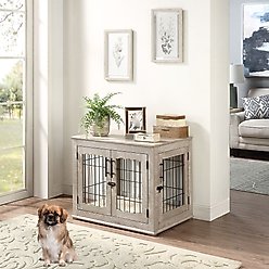 Unipaws Wooden Wire Furniture End Table Dog Crate, Weathered Gray, Medium slide 1 of 7