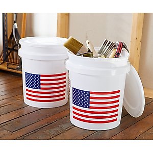 United Solutions USA Flag Heavy Duty Plastic Bucket, White, 5-gal, 2 count